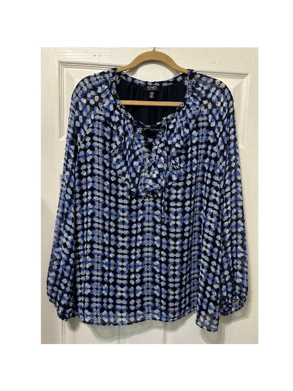 Jones New York Tunic Blue, Black and White Blouse Size XL